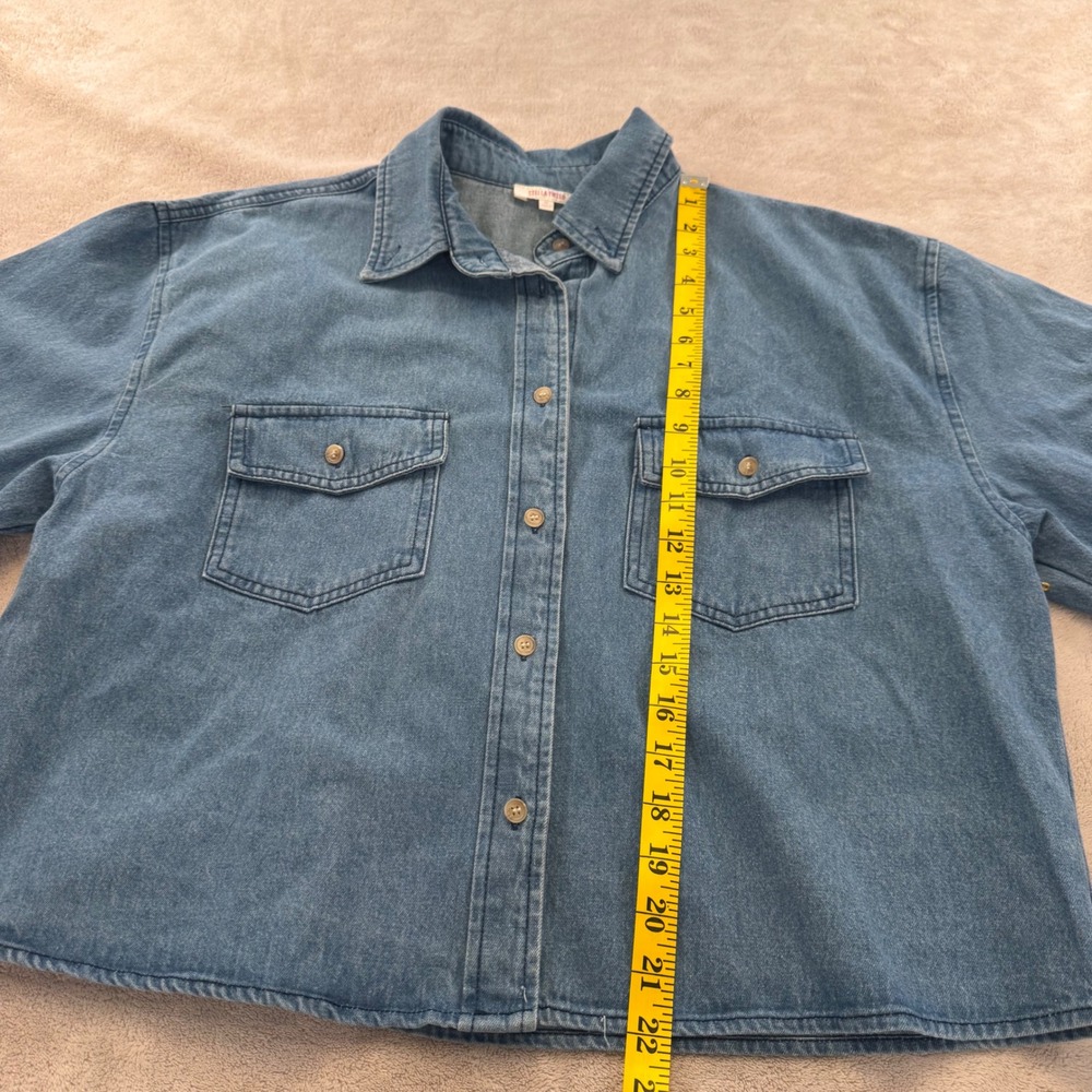 NWT Denim Cropped Casual Shirt Jacket Athleisure Boxy Western Utility Blue Sz M - Picture 7 of 9